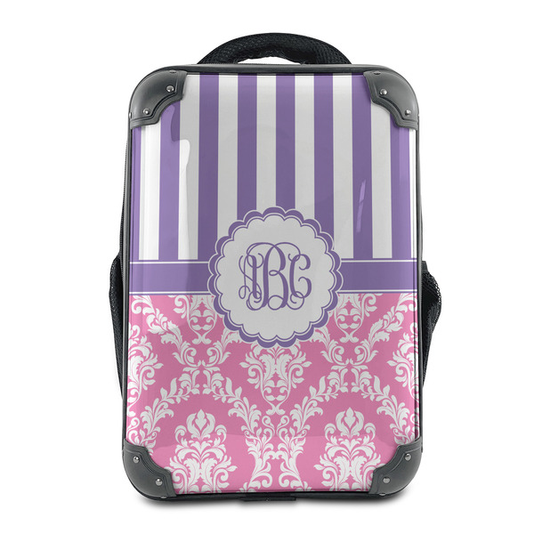Custom Pink & Purple Damask 15" Hard Shell Backpack (Personalized)