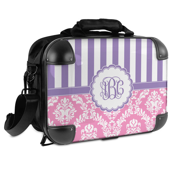 Custom Pink & Purple Damask Hard Shell Briefcase (Personalized)