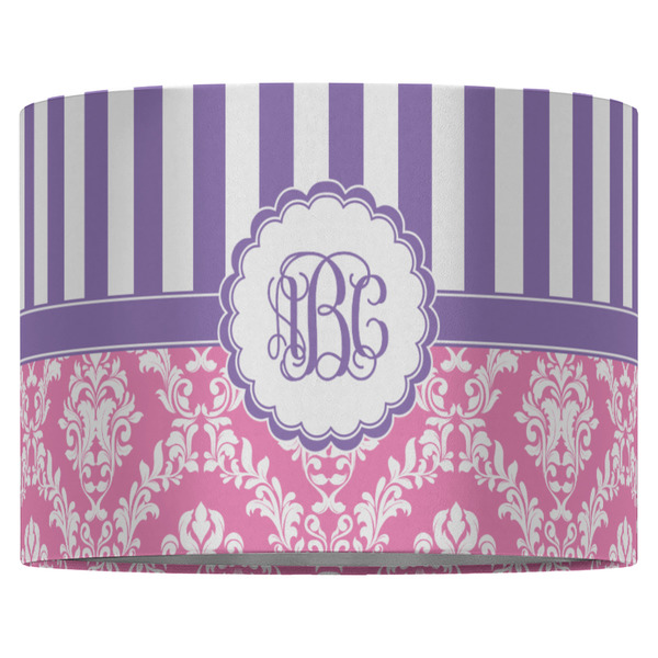 Pink & Purple Damask 16" Drum Lampshade - FRONT (Fabric)