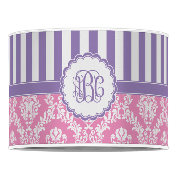 Pink & Purple Damask 16" Drum Lampshade - FRONT (Poly Film)