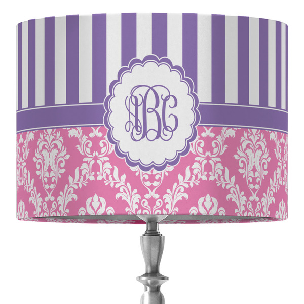 Custom Pink & Purple Damask 16" Drum Lamp Shade - Fabric (Personalized)
