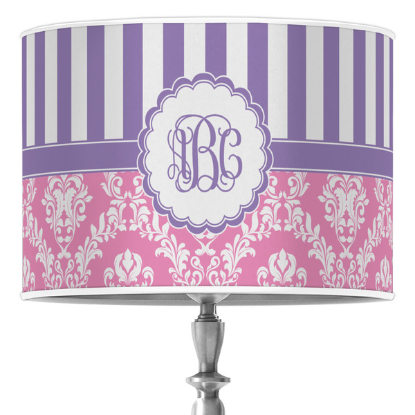 Custom Pink & Purple Damask 16" Drum Lamp Shade - Poly-film (Personalized)