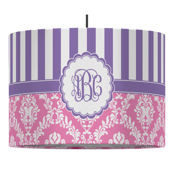 Custom Pink & Purple Damask Drum Pendant Lamp (Personalized)