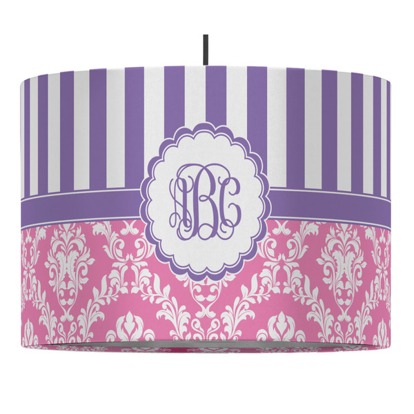 Pink & Purple Damask 16" Drum Lampshade - PENDANT (Fabric)