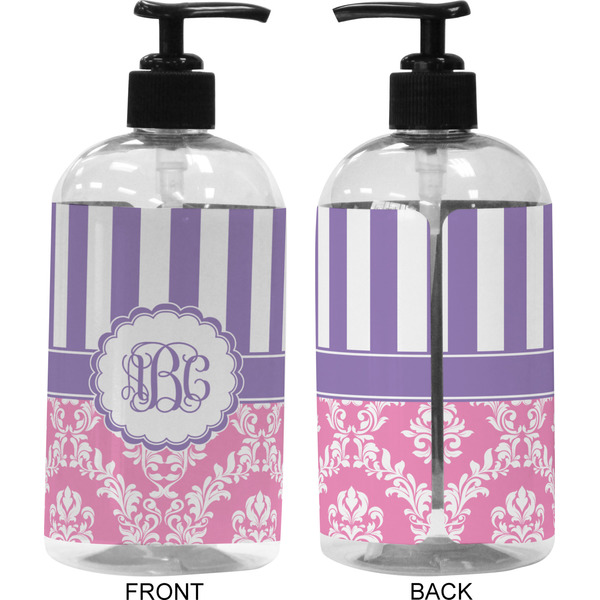 Pink & Purple Damask 16 oz Plastic Liquid Dispenser (Approval)