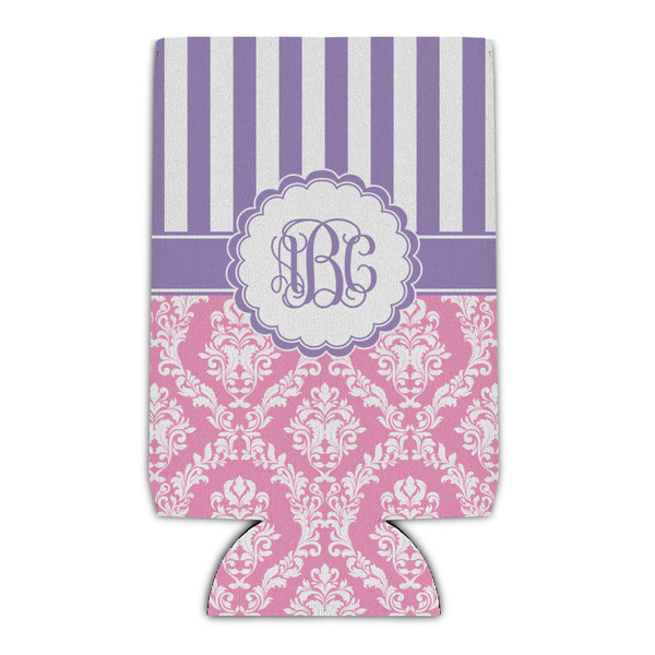 Custom Pink & Purple Damask Can Cooler (16 oz) (Personalized)