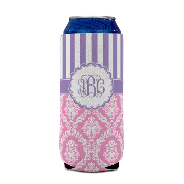 Pink & Purple Damask 16oz Can Sleeve - FRONT (on can)