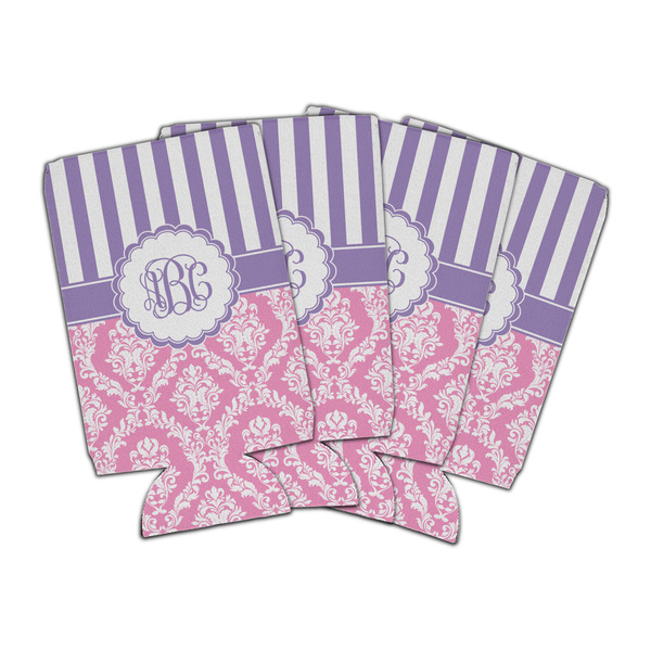 Custom Pink & Purple Damask Can Cooler (16 oz) - Set of 4 (Personalized)