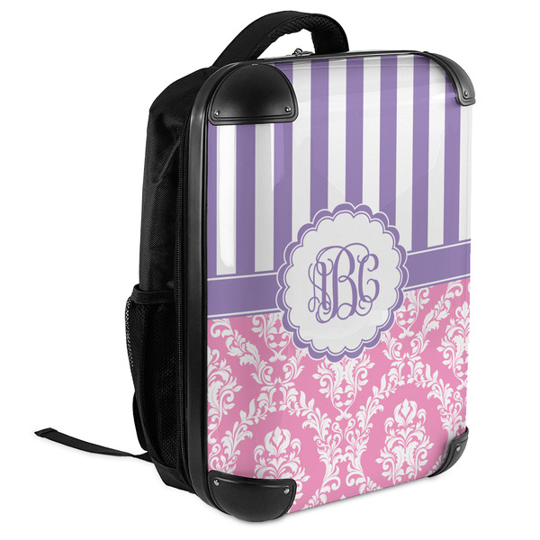 Pink & Purple Damask 18" Hard Shell Backpacks - ANGLED VIEW