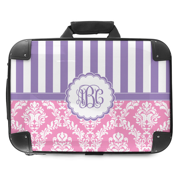 Custom Pink & Purple Damask Hard Shell Briefcase - 18" (Personalized)