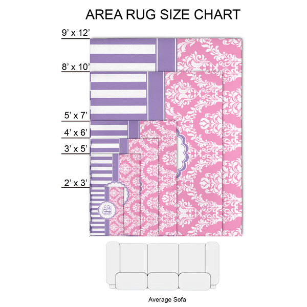 Pink & Purple Damask 2'x3' Indoor Area Rugs - Size Chart