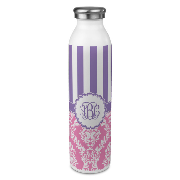 Custom Pink & Purple Damask 20oz Stainless Steel Water Bottle - Full Print (Personalized)