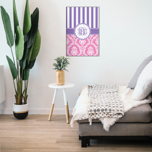 Pink & Purple Damask 20x30 Wood Print - In Context