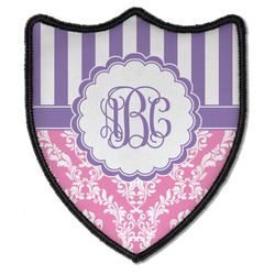 Pink & Purple Damask Iron On Shield Patch B w/ Monogram
