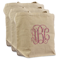 Pink & Purple Damask Reusable Cotton Grocery Bags - Set of 3 (Personalized)
