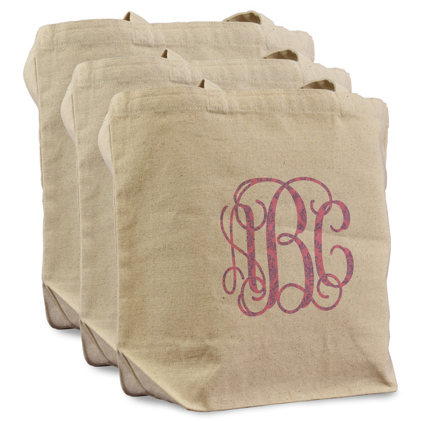 Custom Pink & Purple Damask Reusable Cotton Grocery Bags - Set of 3 (Personalized)