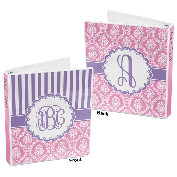 Pink & Purple Damask 3-Ring Binder Front and Back