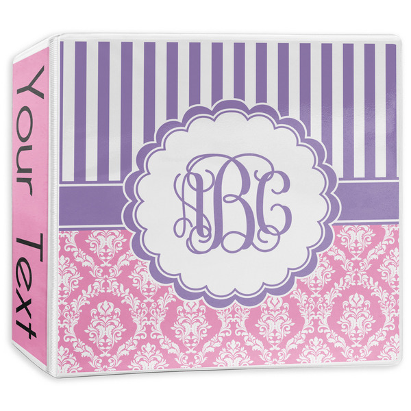 Custom Pink & Purple Damask 3-Ring Binder - 3 inch (Personalized)