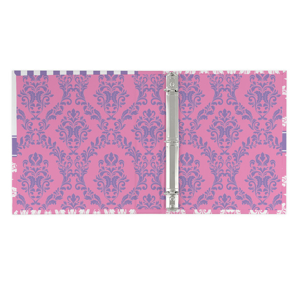 Pink & Purple Damask 3 Ring Binders - Full Wrap - 1" - OPEN INSIDE