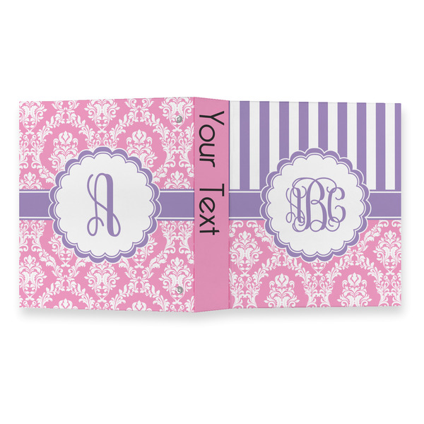 Pink & Purple Damask 3 Ring Binders - Full Wrap - 1" - OPEN OUTSIDE