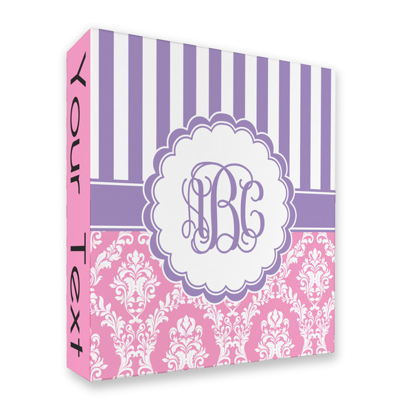 Custom Pink & Purple Damask 3 Ring Binder - Full Wrap - 2" (Personalized)