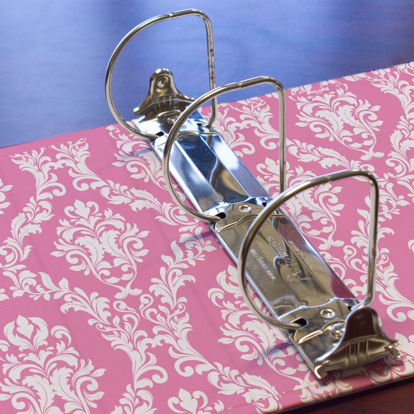Pink & Purple Damask 3 Ring Binders - Full Wrap - 3" - DETAIL