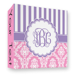 Pink & Purple Damask 3 Ring Binder - Full Wrap - 3" (Personalized)