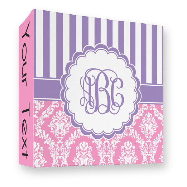 Pink & Purple Damask 3 Ring Binders - Full Wrap - 3" - FRONT