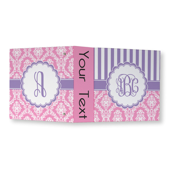 Pink & Purple Damask 3 Ring Binders - Full Wrap - 3" - OPEN OUTSIDE