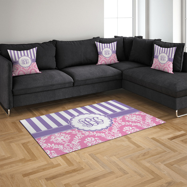 Pink & Purple Damask 4'x6' Indoor Area Rugs - IN CONTEXT