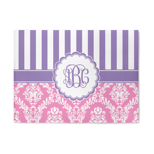 Custom Pink & Purple Damask 5' x 7' Patio Rug (Personalized)