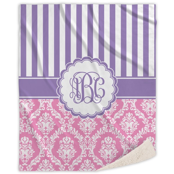 Custom Pink & Purple Damask Sherpa Throw Blanket (Personalized)
