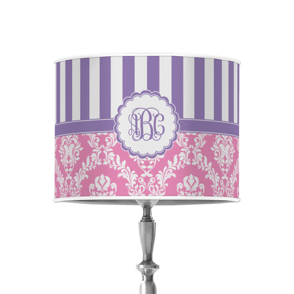 Pink & Purple Damask 8" Drum Lampshade - ON STAND (Poly Film)