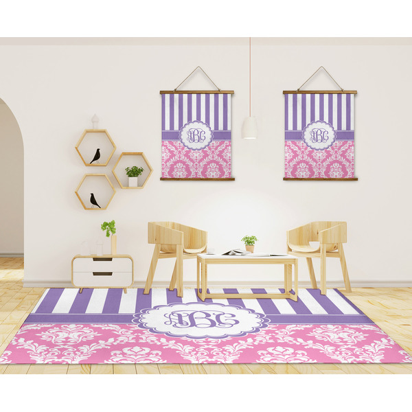Pink & Purple Damask 8'x10' Indoor Area Rugs - IN CONTEXT