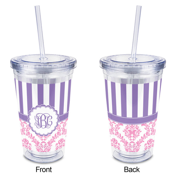 Pink & Purple Damask Acrylic Tumbler - Full Print - Approval