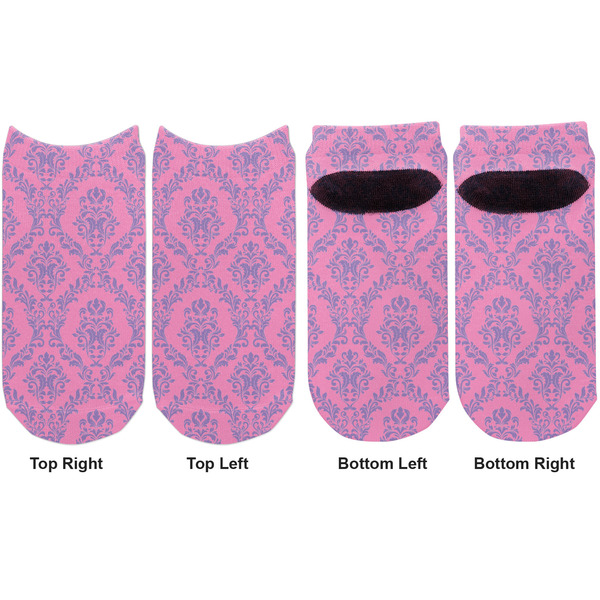 Pink & Purple Damask Adult Ankle Socks - Double Pair - Front and Back - Apvl