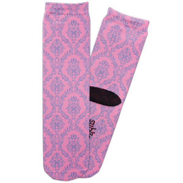 Custom Pink & Purple Damask Adult Crew Socks