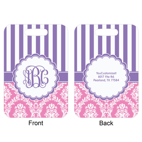 Pink & Purple Damask Aluminum Luggage Tag (Front + Back)