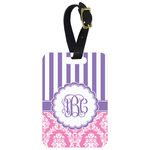 Pink & Purple Damask Metal Luggage Tag w/ Monogram