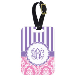 Pink & Purple Damask Metal Luggage Tag w/ Monogram