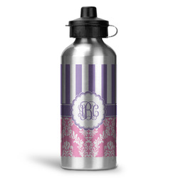 Pink & Purple Damask Water Bottle - Aluminum - 20 oz (Personalized)