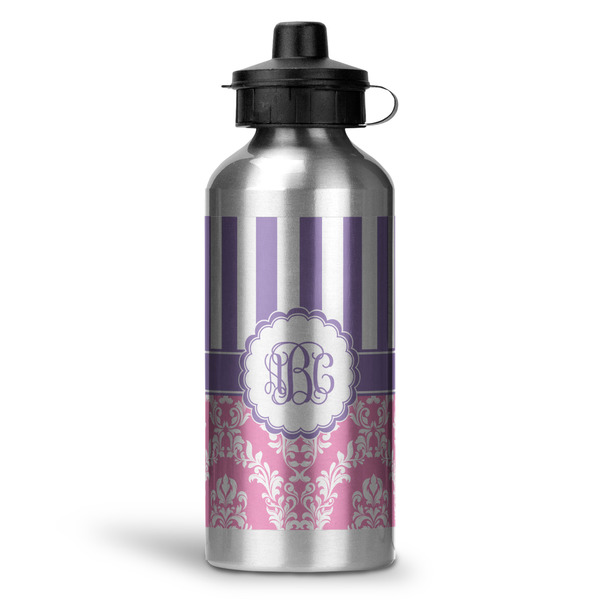 Custom Pink & Purple Damask Water Bottles - 20 oz - Aluminum (Personalized)