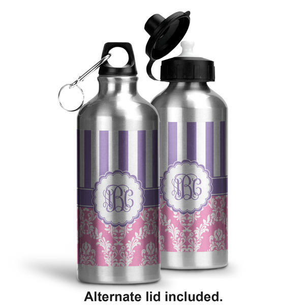 Pink & Purple Damask Aluminum Water Bottle - Alternate lid options