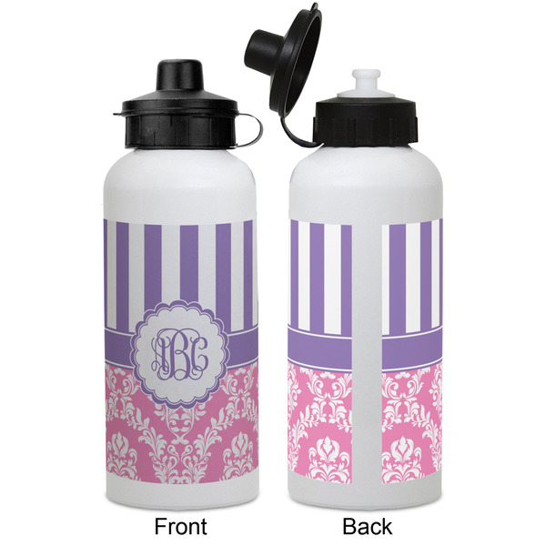 Pink & Purple Damask Aluminum Water Bottle - White APPROVAL