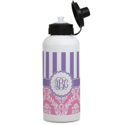 Pink & Purple Damask Water Bottles - Aluminum - 20 oz - White (Personalized)