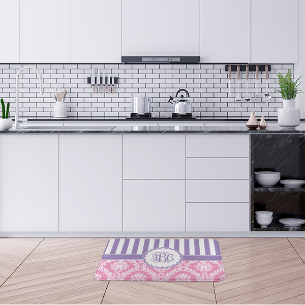 Pink & Purple Damask Anti-Fatigue Kitchen Mats - LIFESTYLE