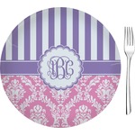 Pink & Purple Damask 8" Glass Appetizer / Dessert Plates - Single or Set (Personalized)