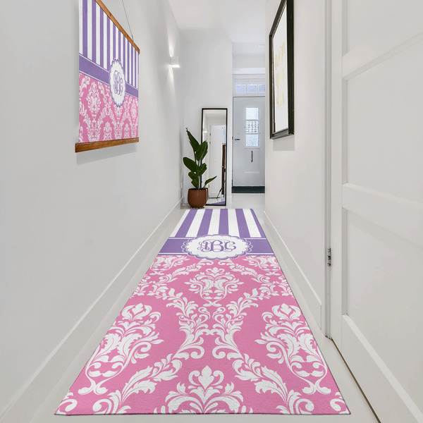 Pink & Purple Damask Area Rug Sizes - In Context (vertical)