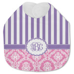 Pink & Purple Damask Jersey Knit Baby Bib w/ Monogram