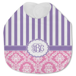 Pink & Purple Damask Jersey Knit Baby Bib w/ Monogram
